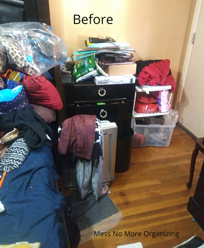 cluttered guest room 