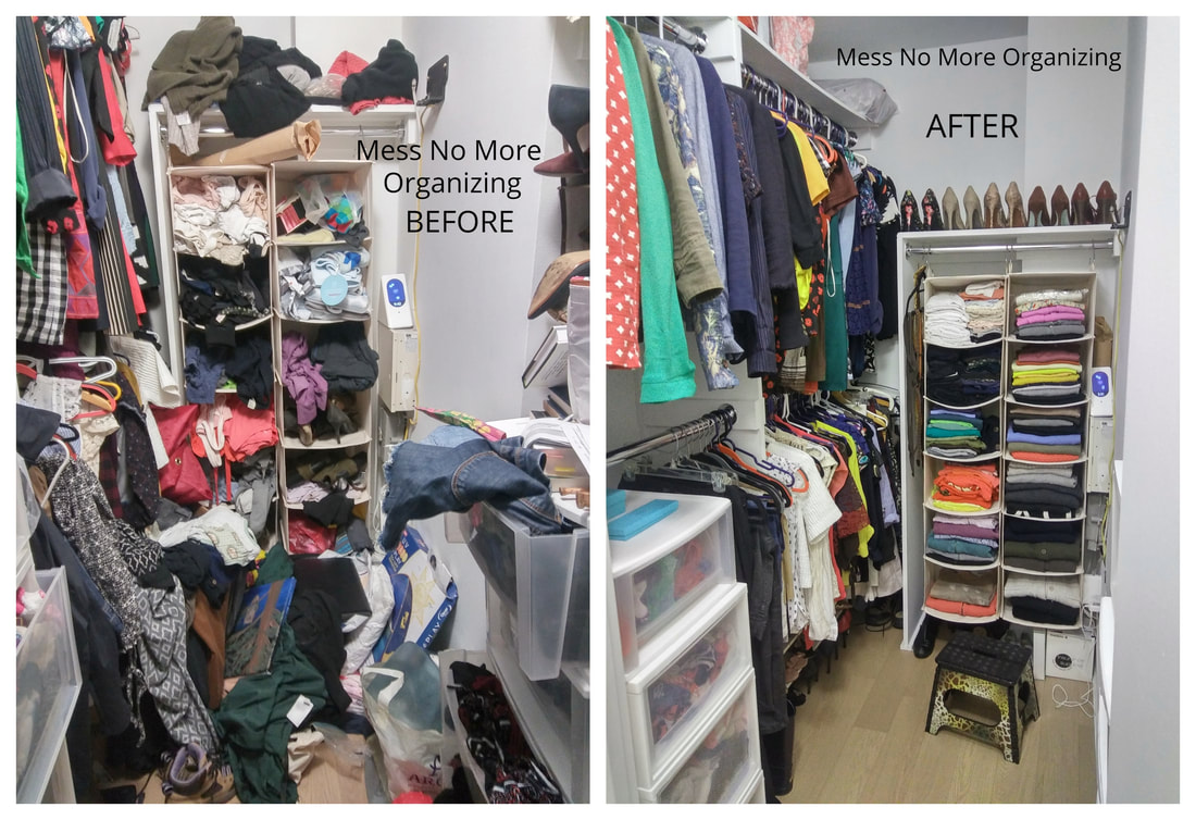 Collage of before and After of organized closet
