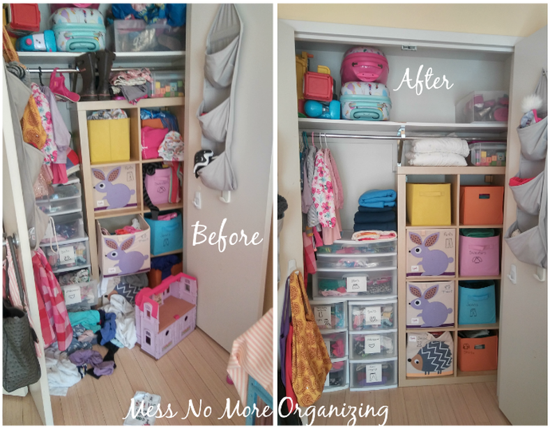 Kids closet before and after organizing