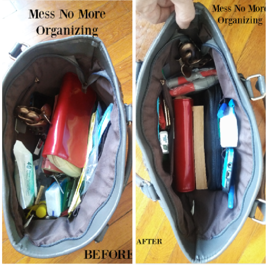 before and after purse organizing